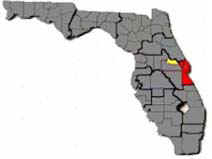 A picture of a map with Brevard and Seminole counties highlighted.