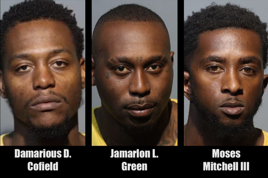 Jail booking photos of murder defendants Damarious Cofield, Jamarlon Green and Moses Mitchell. 