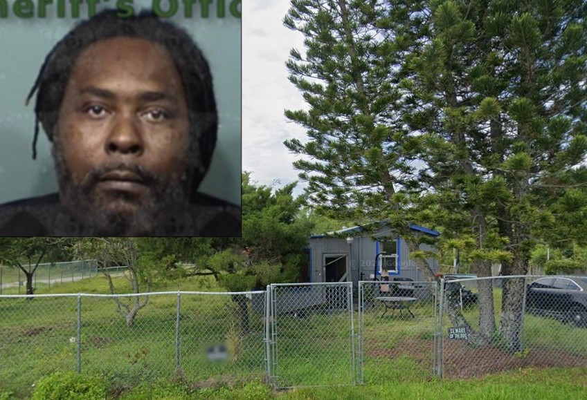 Jail booking photo of convicted drug trafficker Jeremy Priest (inset); and Priest's home on Merritt Island just south of Kennedy Space Center.