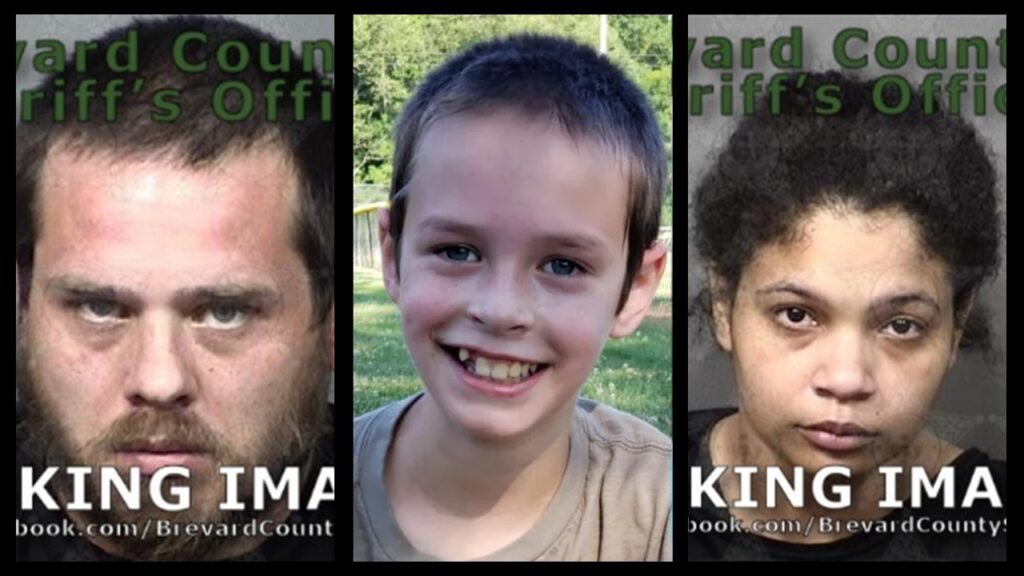 Illustration with three photos: Jason Godleski, left, convicted of the second-degree murder and aggravated child abuse.  His son, Noah, center. And Godleski's girlfriend, Samarial Dubose, right, who was sentenced to prison in 2023..
