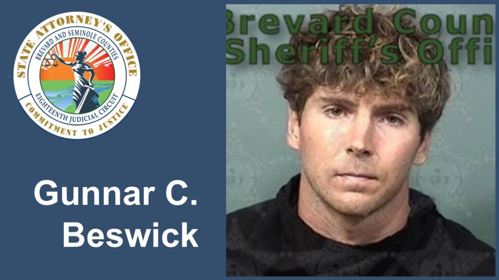 Booking photo of Gunnar Beswick from the Brevard County Jai.